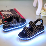 2016夏季女鞋baby雪梨同款LED充电发光鞋女凉鞋平底魔术贴松糕鞋