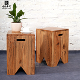 古朴手艺方凳子实木小凳子时尚创意板凳换鞋凳现代简约老榆木餐凳