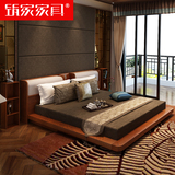 新款东南亚风格家具实木榻榻米床槟榔色新中式双人床水曲柳储物床