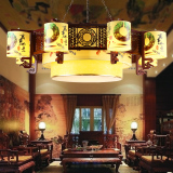 现代中式吊灯实木多头仿古客厅酒店大厅别墅中国风羊皮简约圆形灯