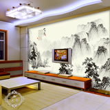 3D中式水墨山水画装饰壁画客厅设计图壁纸电视机沙发装修背景墙纸