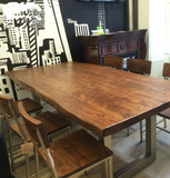 美式实木餐桌椅原木办公会议桌工作台不规则电脑桌铁艺咖啡厅桌