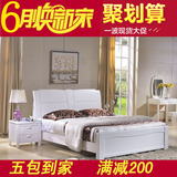 储物气压高箱床 白色全实木床 橡木床1.5米1.8米简约现代田园婚床