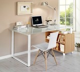 电脑桌简约台式 宜家书桌书架组合 钢化玻璃时尚办公桌子写字台