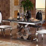 高档大理石餐桌 欧式长方形6人餐台 简约现代不锈钢餐桌椅组合