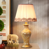 现代新中式陶瓷台灯结合简约欧式布艺灯罩客厅卧室书房台灯首选