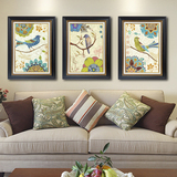 美式装饰画现代沙发背景客厅有框三联画乡村墙画壁画餐厅挂画花鸟
