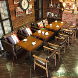 复古做旧 西餐厅咖啡厅桌椅卡座组合个性主题实木餐桌椅 美式乡村