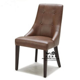 新款热卖 美式复古 做旧拉扣休闲书桌椅漫咖啡皮艺餐椅单人实木椅