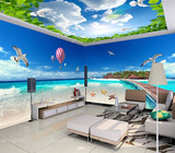 地中海海景树林风景3D4D立体墙纸电视背景墙客厅卧室无缝壁画壁布