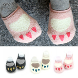 韩版新款超赞男女童柔软珊瑚绒船袜可爱小爪子儿童防滑睡眠袜袜套