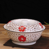 日式和风釉下彩手绘 家用特大号9英寸带盖汤碗 品锅汤盆 餐具陶瓷