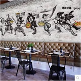 复古3D砖纹旧墙手绘古代武侠人物壁纸美食大型壁画饭店餐厅墙纸