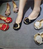 韩版新款中空女夏平跟套脚金属扣带方头包头休闲时尚纯色百搭女鞋