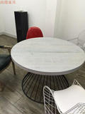 美式实木大圆桌 欧式圆形餐桌 loft工业复古做旧铁艺饭桌咖啡桌