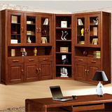 实木转角书柜自由组合带门 橡木玻璃储物柜现代中式书橱胡桃色