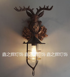 创意壁灯北欧宜家卧室餐厅酒吧壁灯简约复古工业铁艺鹿头树脂壁灯