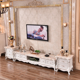 欧式大理石电视柜组合现代描金电视机柜客厅实木雕花白色烤漆地柜