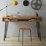 北欧宜家书桌铁艺电脑桌loft美式复古实木办公桌做旧老板桌工作台