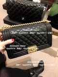 法国代购 chanel le boy香奈儿 16黑色羊皮金扣银扣中号 现货