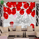 现代唯美3d立体红玫瑰心形方块电视背景墙壁纸    无缝大型壁画