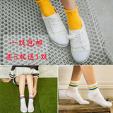 二条杠袜子女纯棉中筒袜棒球学院风女生韩国版日系百搭堆堆潮袜子