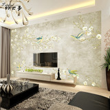 欧式3d墙纸手绘花卉客厅沙发电视背景墙壁纸复古立体花鸟定制壁画