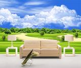 3D立体自然风景大型壁画 草原蓝天白云壁纸 客厅沙发电视背景墙纸
