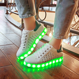 韩版春夏系带透气小白鞋运动发光鞋平底充电LED荧光鞋夜光板鞋女