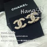 Chanel 香奈儿 珍珠镶嵌 淡金边 双C 耳钉A61933