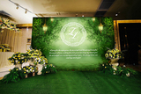 森系婚礼设计签到台背景设计绿色婚礼舞台区留影区合影区背景设计