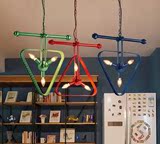 设计师loft复古工业风创意餐厅酒吧台美式铁艺彩色个性三角型吊灯