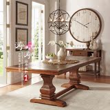 现货美式复古实木餐桌长方形原实木餐桌欧式做旧办公桌工作台书桌