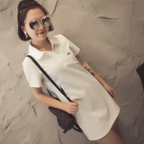 2016夏装新款女装韩版学院风POLO领短袖连衣裙中长款T恤黑白樱桃