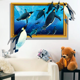 仿真动物3D立体沙发背景墙墙贴纸贴画企鹅跳跃创意时尚个性大海洋