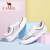 正品Camel/骆驼女凉鞋2016新款韩版运动 真皮网面系带透气小白鞋