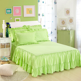 床上用品全棉纯棉纯色素色荷叶边床裙床罩缎格酒店枕套包邮浅绿