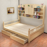 全实木纯松木儿童男孩储物组合多功能床带书衣柜书架抽屉1.8米1.5