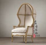美式乡村单人沙发椅法式实木仿古做旧休闲椅复古太空椅可以定制