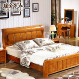 瑶舍家私 现代中式纯橡木双人床全实木床高箱抽屉储物床1.8米婚床