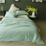 日式高端简约纯色水洗棉麻四件套1.8m素色亚麻床单 床笠床上用品