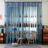 高档大气欧式蓝色镂空绣花窗纱客厅卧室窗帘成品布料定制