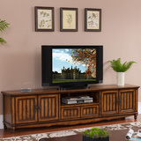 美式乡村实木电视柜 客厅复古地柜卧室做旧矮柜欧式彩绘电视机柜