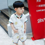 儿童唐装男童棉麻套装宝宝1-2-3岁生日礼服男孩中式夏装短袖短裤