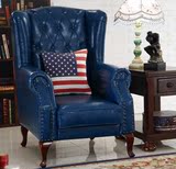 新款欧式美式布艺沙发 皮艺个性老虎椅 单人实木沙发高背复古客厅