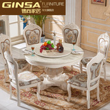 欧式餐桌椅组合6人圆桌大理石实木餐桌圆形户型组装饭桌白色家用
