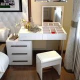 现代简约小户型卧室梳妆台多功能烤漆可伸缩翻盖化妆台带凳子组合