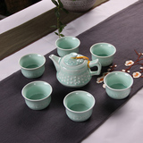 特价龙泉青瓷茶具鲤鱼紫砂 茶杯陶瓷茶壶粗陶盖碗整套功夫茶具
