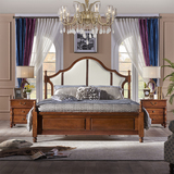 美式床全实木床白色欧式真皮双人床胡桃木1.8米公主婚床卧室家具