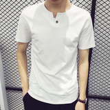 2016夏装新款短袖T恤男V领纯色夏季半袖青少年体恤韩版修身上衣潮
